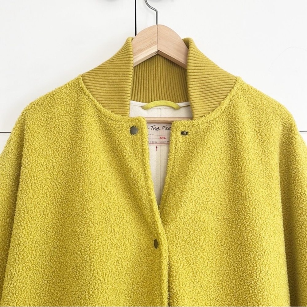 Free People Stone Cold Circle Cape Mustard Yellow Boucle Varsity Pancho - Picture 3 of 15